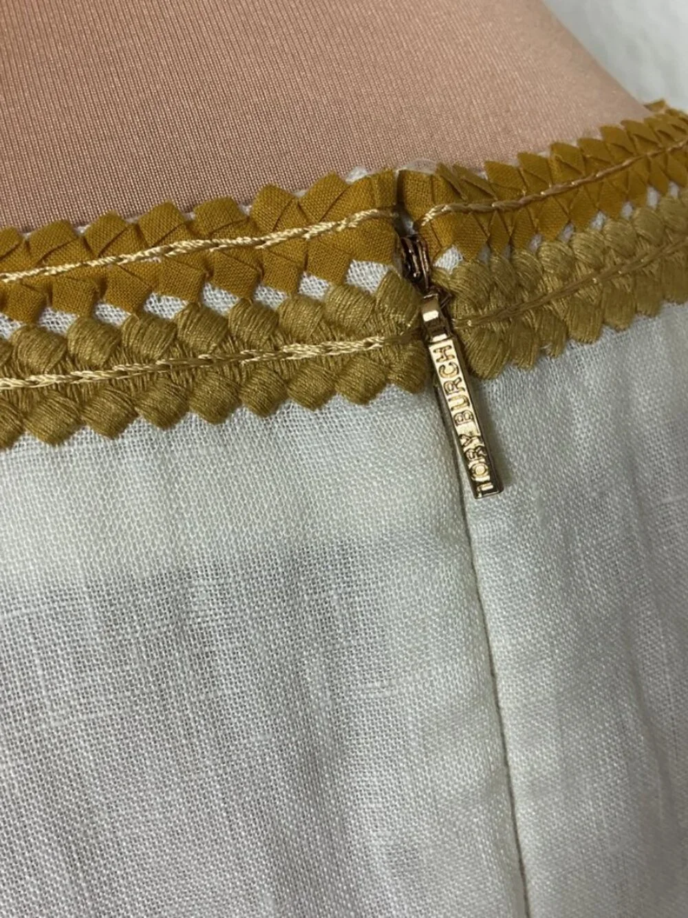 Tory Burch Ivory Yellow Gold Embroidered Linen Caftan Mini Dress Tunic 6